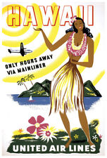 United Airlines - Hawaii - 1940s - Vintage Travel Poster picture