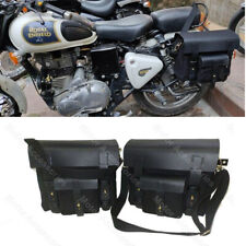 Black Leather Canvas Saddle Pannier Bag Fit For Royal Enfield Classic Reborn 350 picture