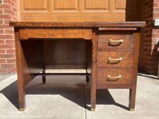 VINTAGE Leopold Desk - SOLID wood with TONS OF STORAGE. Shiny original brass picture