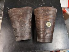 2 Antique Leather Gauntlets Arm Guards Cuffs Both Same Size Solid Shape DIRTY  picture