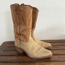 Vintage Acme Tan Roughout Suede Leather Cowboy Boots Mens Size 9.5 E USA picture