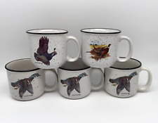 Lot of 5 Angler's Expressions Artist Signed Speckled Ducks & Birds Mugs picture