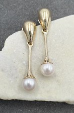 Vintage Albert David ADPG 14k Gold Cultured Pearl Elegant Drop Earrings VIDEO picture