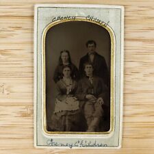 Cheney Brother Sister Group Tintype c1870 Antique 1/6 Plate Family Photo C3065 picture