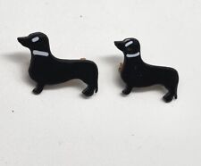 Vintage Pair Of Dachshund Brooches Dog Figural black Enamel Pins picture