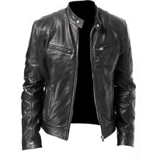 Men's Motorcycle Biker Black Leather Jacket Cafe Racer Genuine Lamb Leather picture