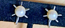 Sterling Silver Cultured Pearl Vintage Atomic Age Sputnik Style Earrings picture