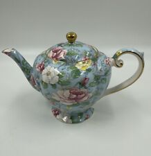 Arthur Wood England Teapot Chintz On Blue Gold Accents Cottage Core Shabby Chic picture