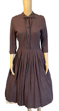Vintage 50s Brown Knit Lorch Fit Flare Rockabilly MCM small Bow Dress sz S picture