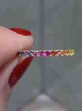 14k Yellow Gold Plated 2 Ct Round Cut Lab-Created Sapphire Rainbow Eternity Ring picture