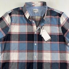 New Ben Sherman Plaid Shirt Men Medium Blue Short Sleeve Button Up Mod Fit $89 picture