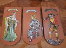 Terracotta Plaque Set Of 3 Hand Painted Medieval OOAK Vintage Ready To Hang picture