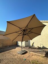 Clihome 11-ft Sand Solar Powered Crank Cantilever Patio Umbrella with Base picture