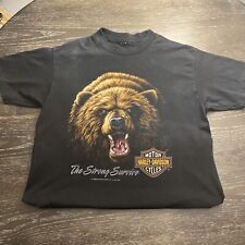 Vtg 90s 3D Emblem Harley-Davidson T-Shirt The Strong Survive Grizzly Bear L 1991 picture