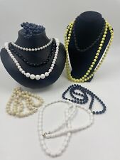 vintage mid century modern beaded necklace lot Classic Navy Black Yellow White picture