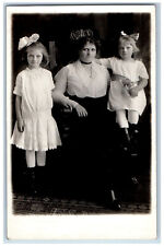 Postcard Mom and Two Daughters Wearing White Dress c1910 RPPC Photo Unposted picture