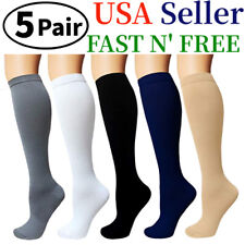 (5 Pairs)15-20mmHg Graduated Compression Support Socks Knee High Men Women S-XXL picture