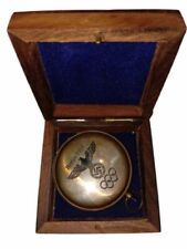 Nautical Antique Solid Brass Push Button 3'' Compass Wooden Box Occasion Gift picture