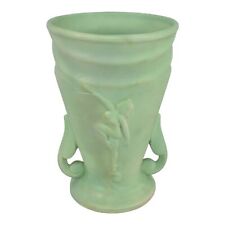 Rumrill 1930s Vintage Art Deco Pottery Green Nude Ceramic Flower Vase H-24 picture