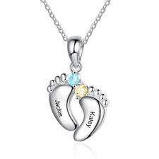 Custom Name Birthstone Necklace with Baby Feet Pendant-Personalized for Mothers picture