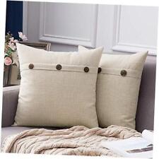  Set of 2 Decorative Linen Throw Pillow Covers Cushion Case 18''x18'' Beige picture