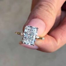 3.50 Ct Radiant Cut VVS1 Moissanite Hidden Halo Engagement Solid 14k Yellow Gold picture
