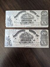 Lot of Two - 1861 T-18 $20 Confederate States of America $20 Notes~ Please read picture