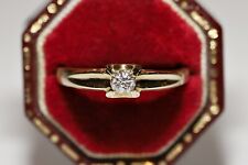 Vintage Circa 1960s 18k Gold Natural Diamond Decorated Solitaire Ring picture