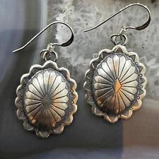 Native American Sterling Silver Oval Stamped Concho Dangle Earrings For Women picture