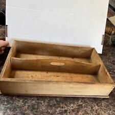 VINTAGE  WOODEN UTENSIL CUTLERY CADDY TRAY w/ HANDLE picture