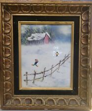 Mark Moses Children Playing Winter Scene Enamel On Copper Painting picture
