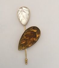 2 Lalique Heliconia Pins/Brooches Clear & Amber picture