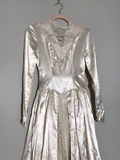 Vintage 1930s 1940s Candlelight Satin + Lace Beaded Wedding Dress Gown Train XXS picture