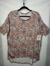 NWT Large LuLaRoe Irma Style Shirt Muted Brown/Teal/White Design~ MINT Condition picture