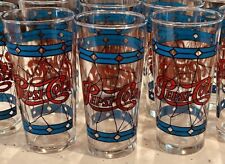 Vintage Pepsi-Cola, Tiffany Style 12 oz tumblers, clear with red & blue design. picture
