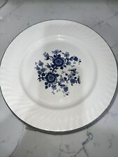 SET OF 8 WEDGWOOD ROYAL BLUE IRONSTONE Dinner Plates Silver Rims picture