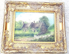 ANTIQUE OLD ENGLISH COTTAGE OIL PAINTING NAILED, FRAMED AND SIGNED N. BARNETT  picture