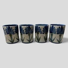 Set of 4 Vintage Louisville Stoneware Blue Bachelor Button Cornflower Mugs picture
