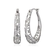 925 Sterling Silver 30mm Oval Vintage Filigree Hoop Earrings For Women - Italy picture