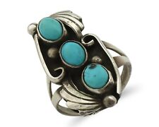 Navajo Ring 925 Silver Sleeping Beauty Turquoise Artist Signed T C.80's picture