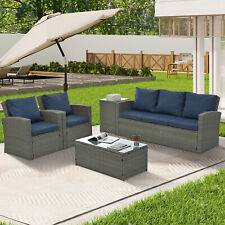 5PC Outdoor Wicker Furniture Sofa Patio Furniture Set w/Tempered Glass Table Top picture