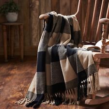 New Farmhouse Primitive CLASSIC BLACK CHECK THROW Woven Afghan Blanket Coverlet picture