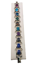 TAXO Mexico Sterling Silver Multi-Colored Gemstone Bracelet 8 Inches 53 grams picture