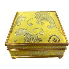Vintage Yellow 195O’s Jewelry Box Fabric Padded Storage Unit picture