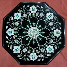 12 Inches Black Marble End Table MOP Inlay Work Coffee Table Top with Royal Look picture