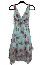 Vintage B Smart Blue floral Sun dress Sz 5/6 Sm Asymmetric Sheer Y2k V Neck Midi picture