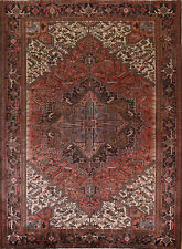Vintage Geometric Heriz Hand-knotted Wool Rug 9x11 Traditional Room Size Rug picture