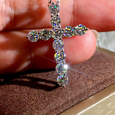 2.00Ct Round Cut Real Moissanite Cross Pendant With Chain 14K White Gold Plated picture