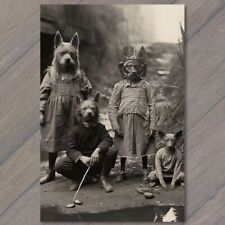 ART PRINT Weird Creepy Vintage Vibe Dog People Unreal Halloween Unusual picture