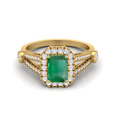 7X5MM Octagon Cut Emerald 10k Yellow Gold Solitaire Split Shank Women Ring picture